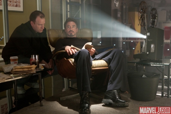 Kevin Feige, Marvel Studios President, with Robert Downey Jr. during the filming of ''Iron Man 2.''