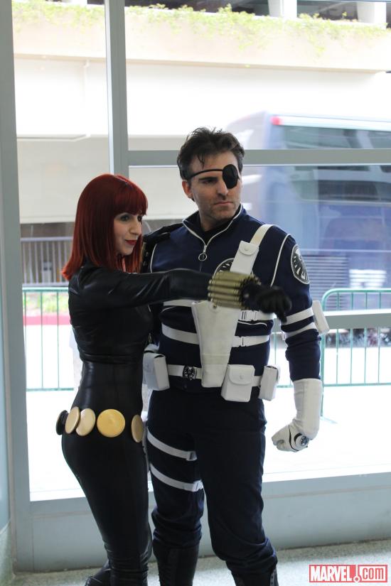 Black Widow and Nick Fury cosplayers at WonderCon 2012