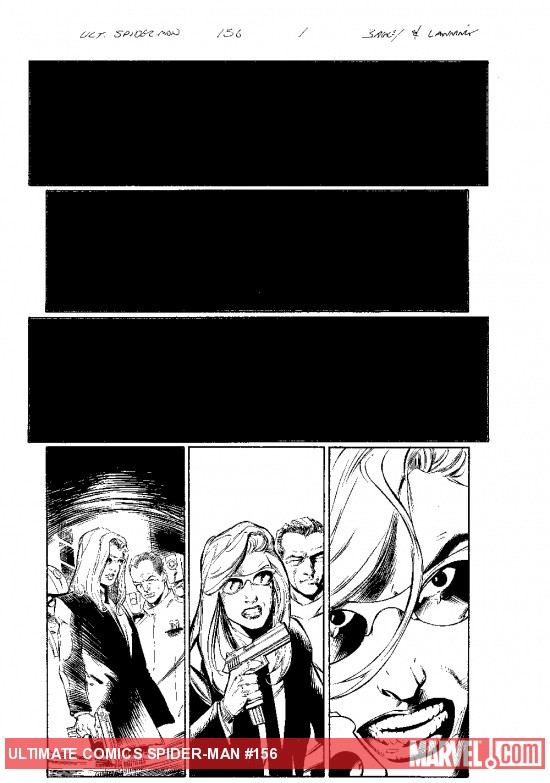 Ultimate Comics Spider-Man #156 black and white art by Mark Bagley