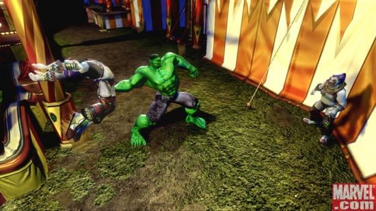 Hulk battles clowns on Murderworld