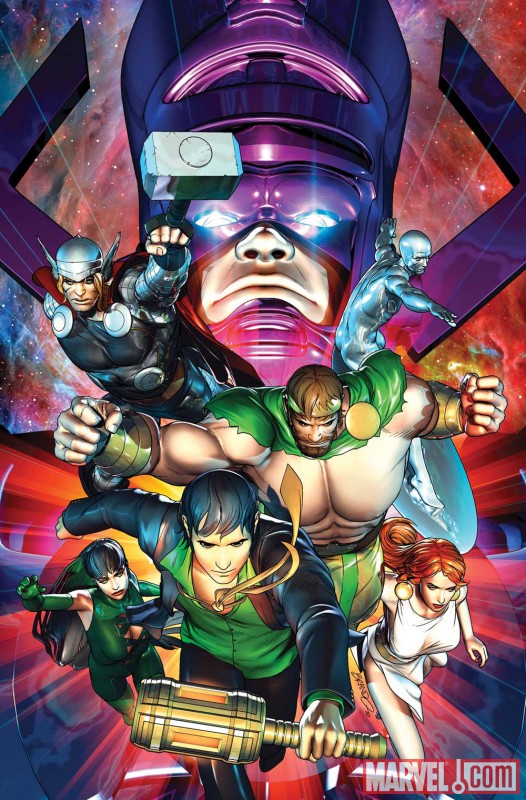 Image Featuring Amadeus Cho, Galactus, Hercules (Heracles), Silver Surfer, Thor, Sersi