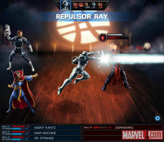 War Machine and Doctor Strange vs. Dormammu screen shot from Marvel: Avengers Alliance
