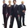 The Iron Man cast (L-R): James Rhodes (Terrence Howard), Pepper Potts (Gwyneth Paltrow), Tony Stark (Robert Downey Jr). and Obad
