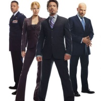 The Iron Man cast (L-R): James Rhodes (Terrence Howard), Pepper Potts (Gwyneth Paltrow), Tony Stark (Robert Downey Jr). and Obad