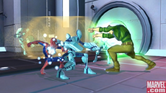 Sandman helps Spidey by dishing out a sand blast on some enemies.