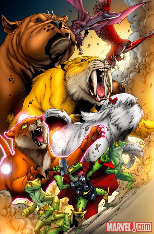 Image Featuring Pet Avengers, Frog Thor, Redwing, Lockheed