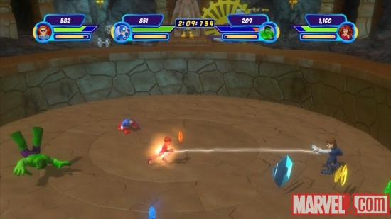Screenshot of The Thanos Throwdown from Marvel Super Hero Squad: The Infinity Gauntlet