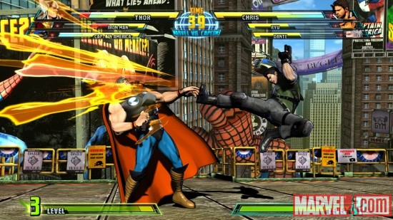 Screenshot of Thor vs. Chris from Marvel vs. Capcom 3