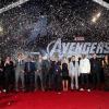 The cast of Marvel's The Avengers with Director Joss Whedon (far left) and Producer Kevin Feige (far right)