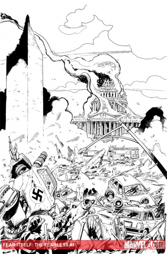 Fear Itself: The Fearless #1 black and white preview art by Mark Bagley