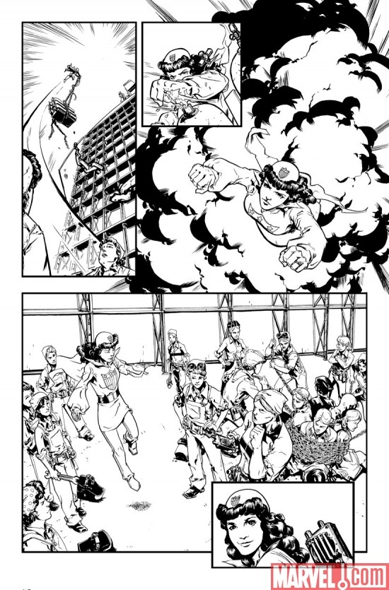 MISS AMERICA COMICS 70TH ANNIVERSARY SPECIAL black and white preview art by Andy MacDonald