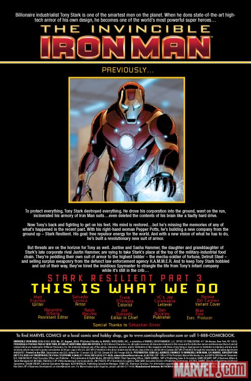 INVINCIBLE IRON MAN #27 recap page