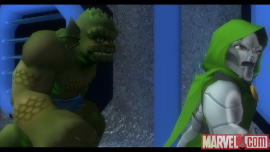 Screenshot of Doctor Doom and Abomination from Marvel Super Hero Squad: The Infinity Gauntlet