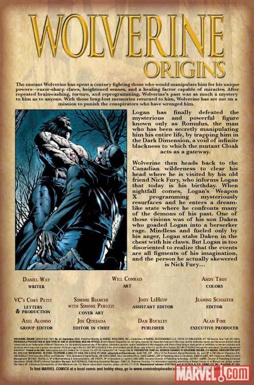 WOLVERINE ORIGINS #50 recap page