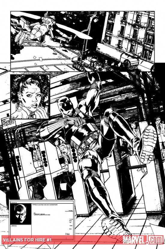 Villains for Hire #1 black and white preview art by Renato Arlem