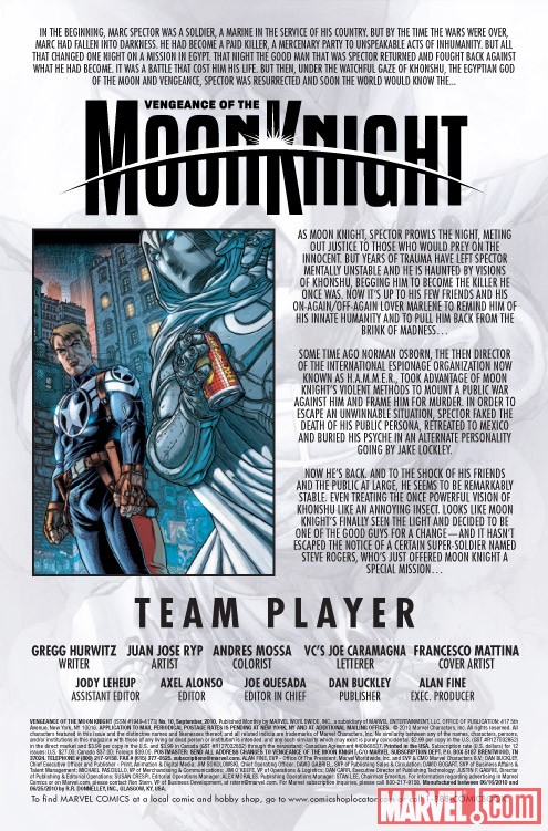 VENGEANCE OF THE MOON KNIGHT #10 recap page