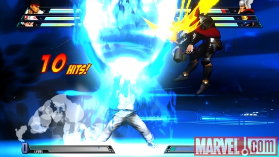 Screenshot of Thor and Ryu from ''Marvel vs. Capcom 3''