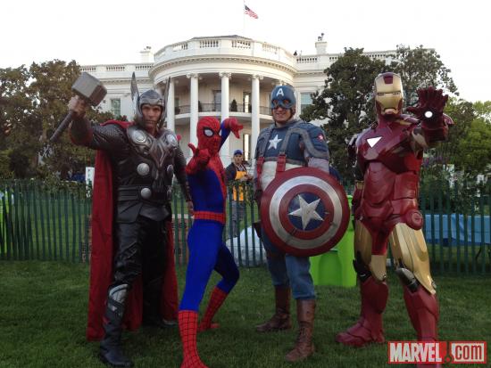 Thor, Iron Man, Captain America and Spider-Man at the White House Easter Egg Roll