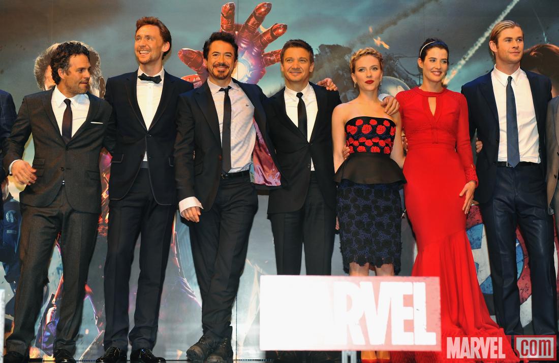 The cast on the red carpet of the London premiere of "Marvel's The Avengers"