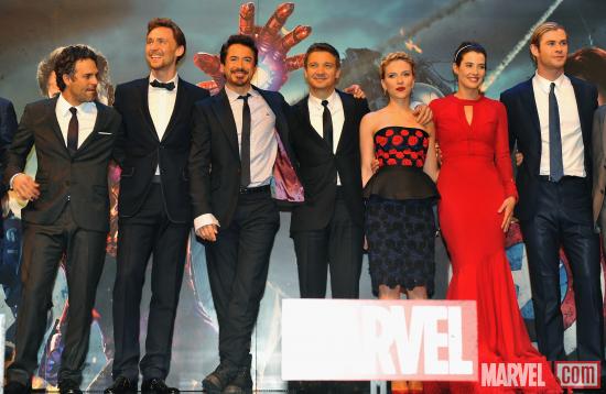 The cast on the red carpet of the London premiere of "Marvel's The Avengers"