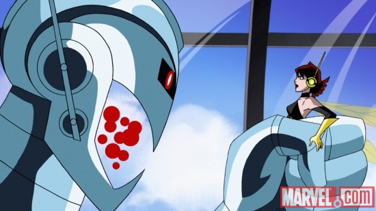 Ultron holds the Wasp in his clutches in The Avengers: Earth's Mightiest Heroes!