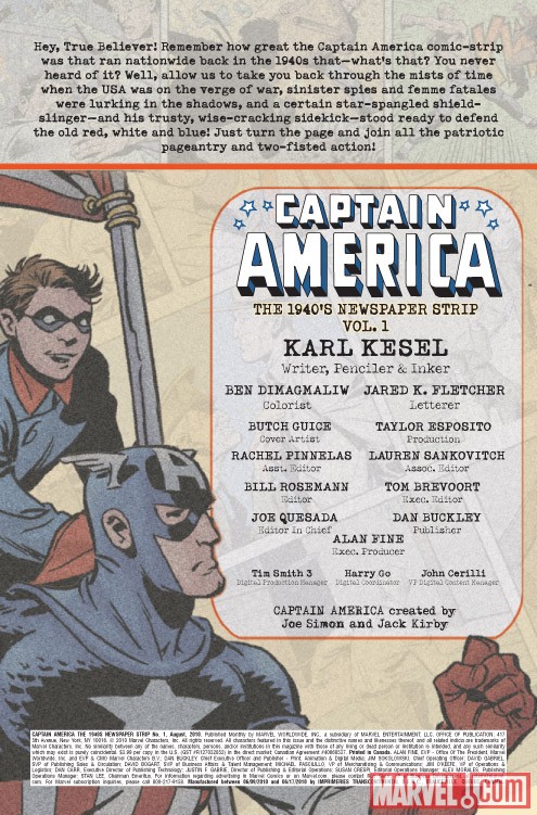 CAPTAIN AMERICA: THE 1940's NEWSPAPER STRIP #1 credits page