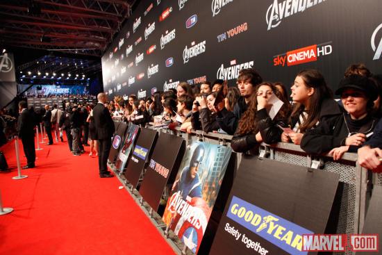 Avengers fans at the red carpet premiere of Marvel The Avengers in Rome