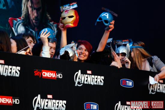 Avengers fans at the red carpet premiere of Marvel's The Avengers in Rome
