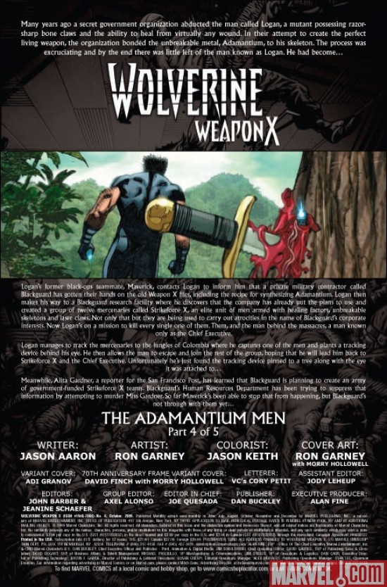 Wolverine: Weapon X #4,  intro page