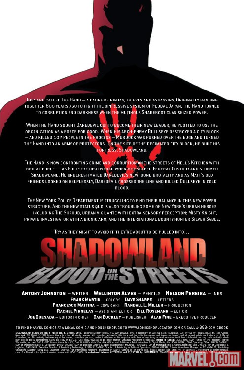 Shadowland: Blood on the Streets #1 recap page