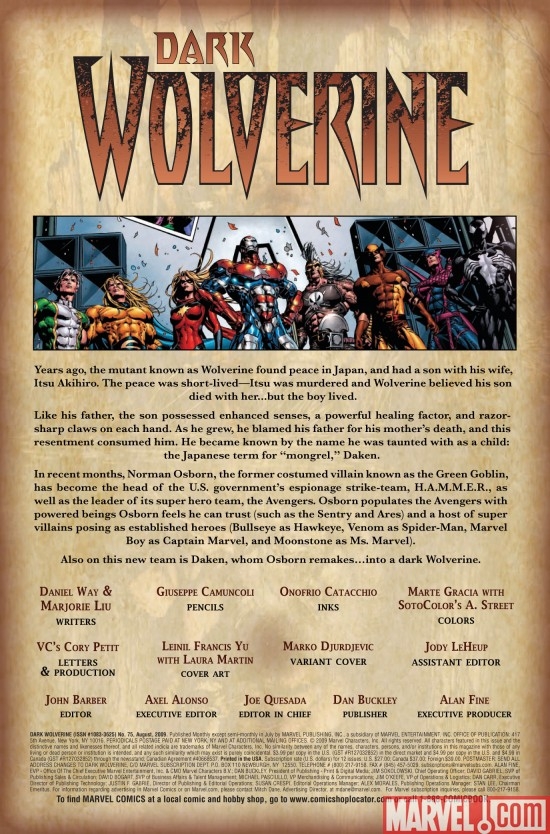 DARK WOLVERINE #75, intro page