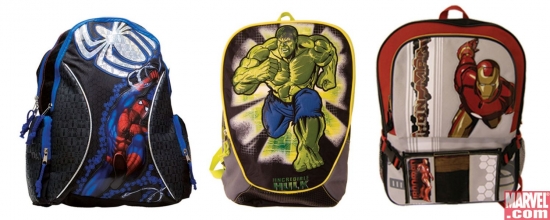 Spider-Man, Incredible  Hulk and Iron Man backpacks by Fashion Accessory Bazaar