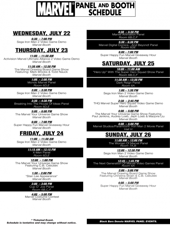 Marvel s San Diego Comic-Con 2009 Panel and Booth Schedule