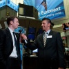 Chris Evans does an interview at the NYSE. Photo By Ben Hider