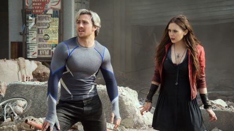 Aaron Taylor-John as Quicksilver and Elizabeth Olsen as Scarlet Witch in Marvel's Avengers: Age of Ultron
