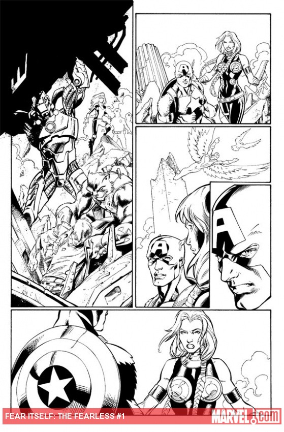 Fear Itself: The Fearless #1 black and white preview art by Mark Bagley