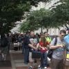 The crowd lines up
