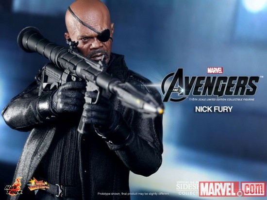 Nick Fury Sixth Scale Figure holding rocket gun (by Hot Toys)