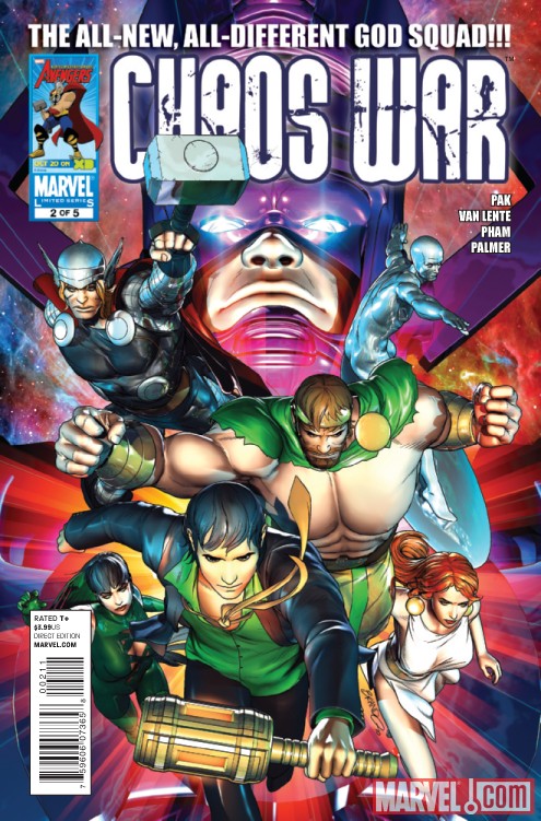 Image Featuring Amadeus Cho, Galactus, Hercules (Heracles), Silver Surfer, Thor, Sersi