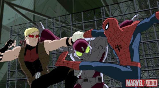 Hawkeye & Spidey team-up against the Beetle Ultimate Spider-Man