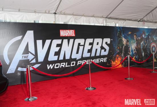 Avengers movie logo on red carpet