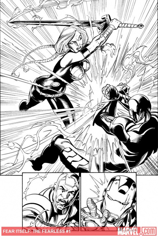 Fear Itself: The Fearless #1 black and white preview art by Mark Bagley