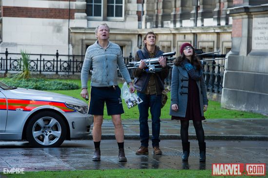 Stellan Skarsgard and Kat Dennings return as Eric Selvig and Darcy in Marvel's Thor: The Dark World