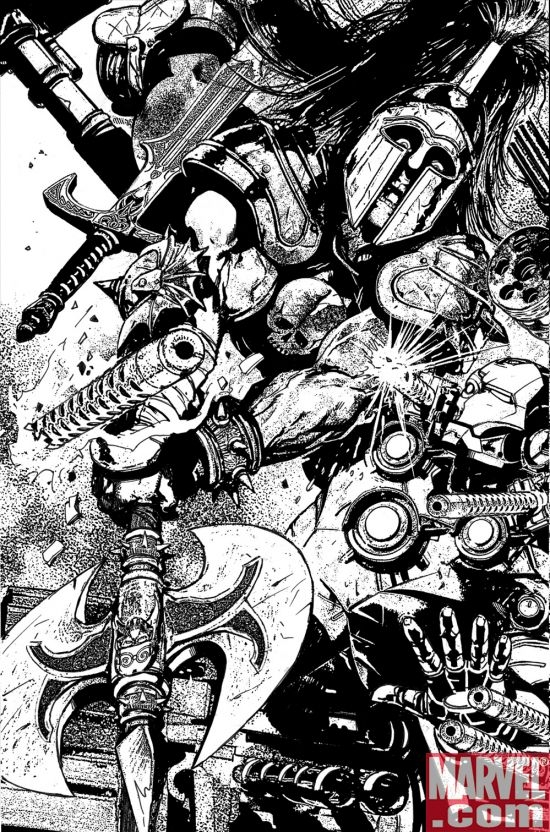 WAR MACHINE #3 black and white preview art by Leonardo Manco