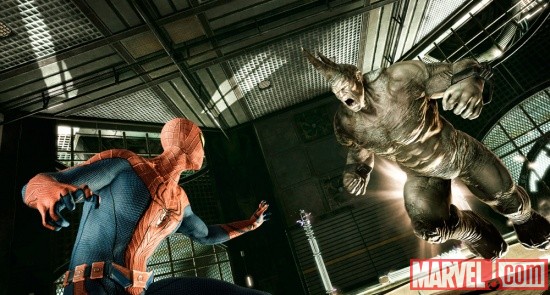 Screenshot of Spider-Man and the Rhino from the Amazing Spider-Man video game