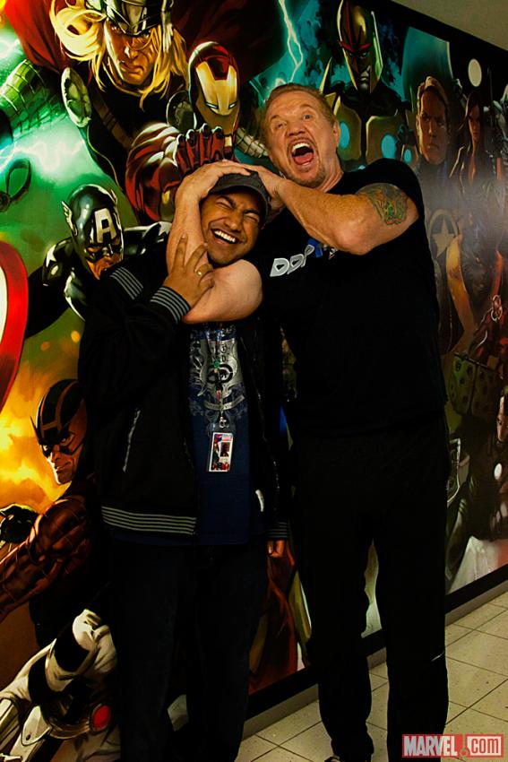 Diamond Dallas Page with Marvel Web Application Developer Javen Lalla at Marvel HQ