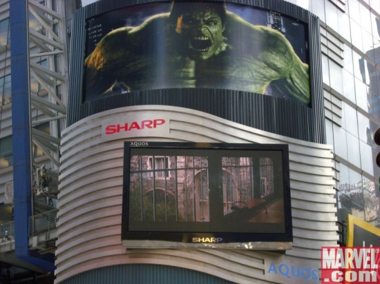 The Incredible Hulk trailer plays periodically on this display at 40th St. & 7th Ave.
