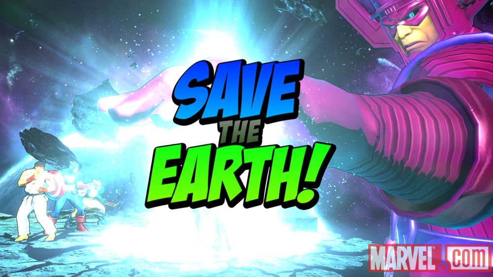Marvel vs. Capcom 3 screenshot: Galactus vs. Ryu, Captain America and Wolverine