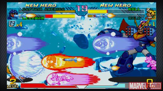 Screenshot of Mega Man vs. Roll in Marvel vs. Capcom Origins