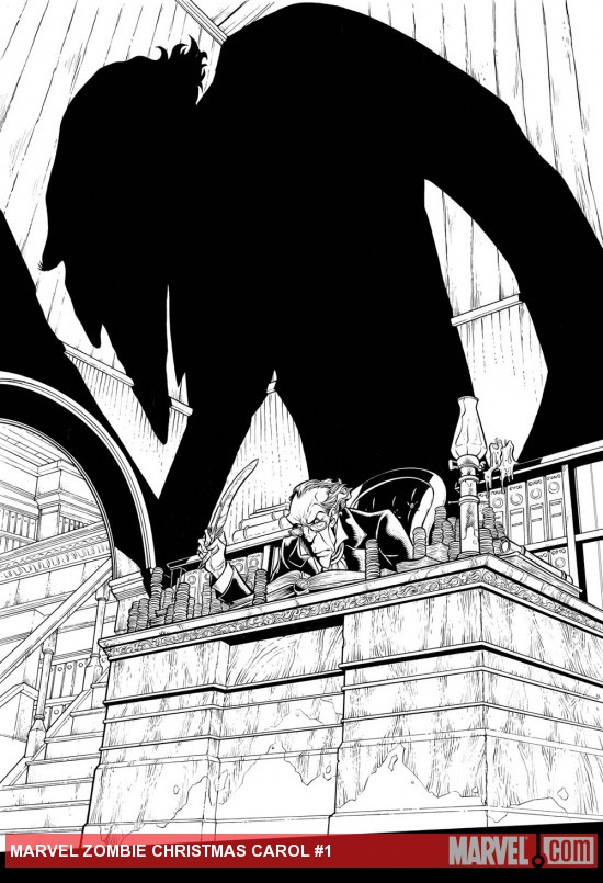 Marvel Zombies Christmas Carol #1 black and white preview art by David Baldeon
